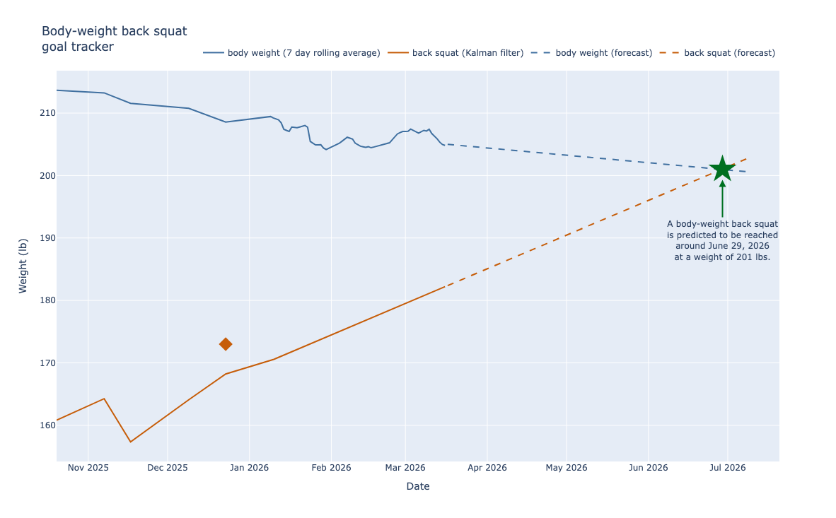 Bodyweight back squat tracker dashboard